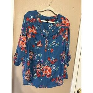 Torrid Women Plus Size 2X Multicolor Harper Challis Floral Blue Pullover Blouse
